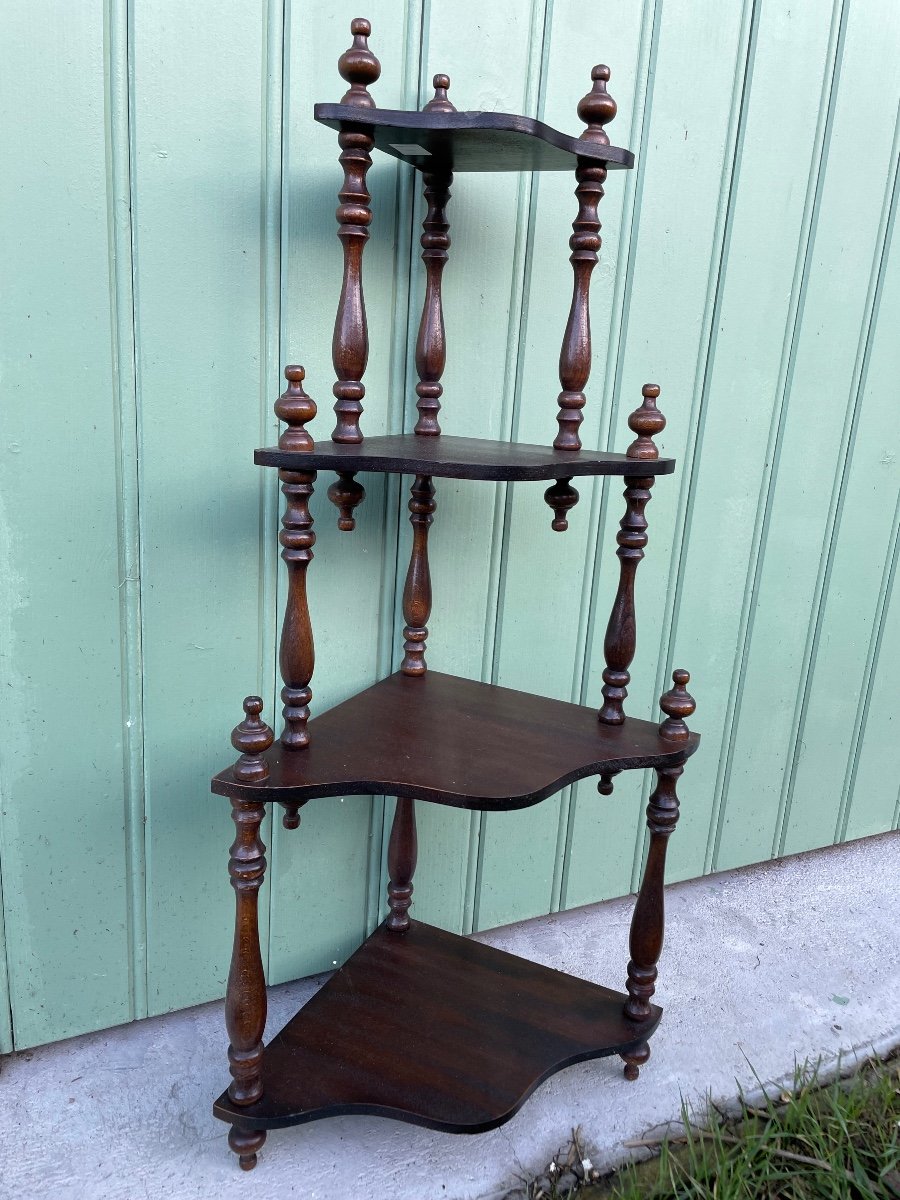 Small Corner Shelf In Turned Wood-photo-2