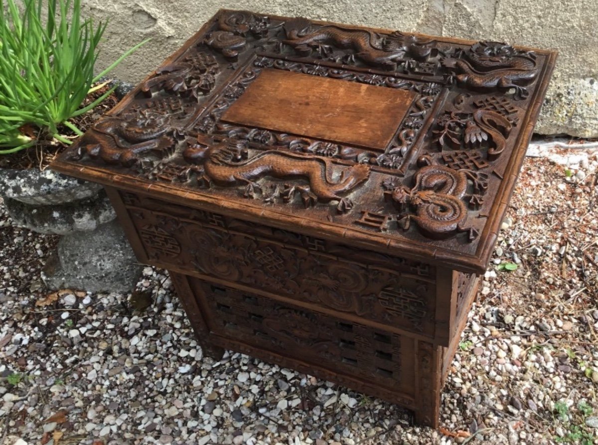 Small System Table Carved On All Sides, Indochina, Circa 1900-photo-2