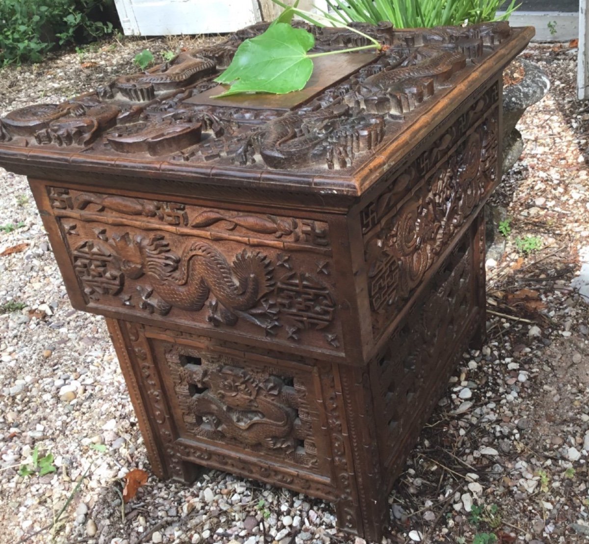 Small System Table Carved On All Sides, Indochina, Circa 1900-photo-1