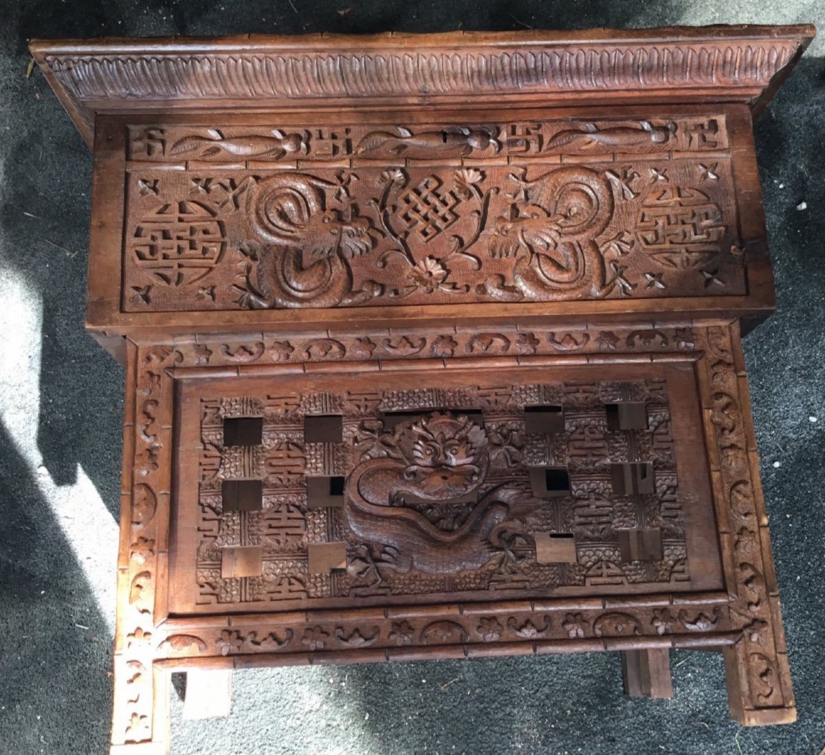 Small System Table Carved On All Sides, Indochina, Circa 1900-photo-2