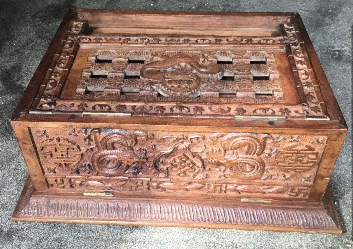 Small System Table Carved On All Sides, Indochina, Circa 1900-photo-5