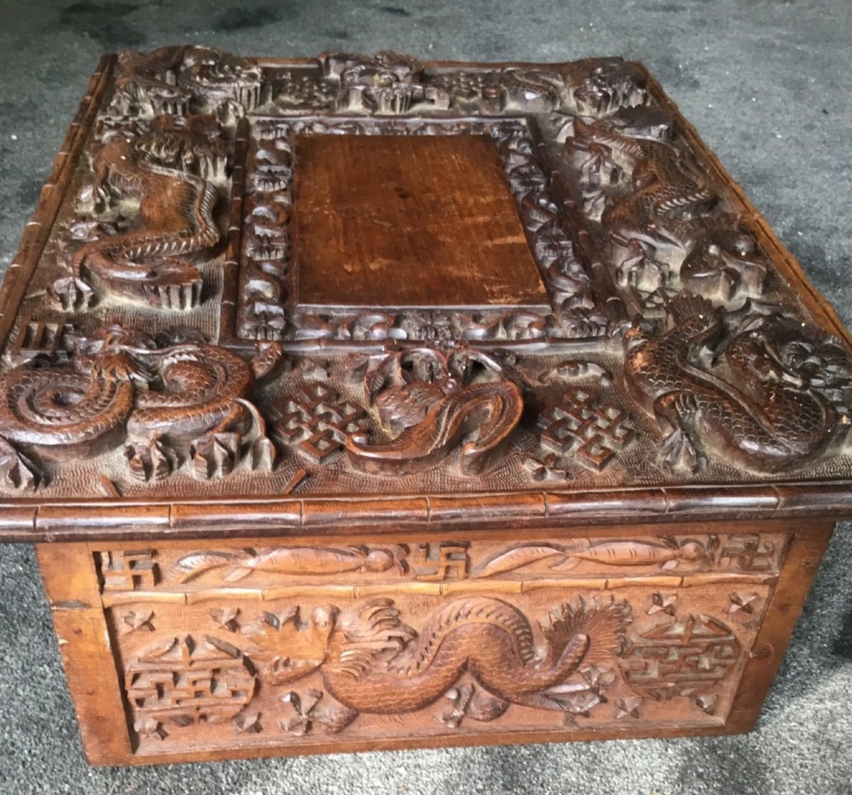 Small System Table Carved On All Sides, Indochina, Circa 1900-photo-6