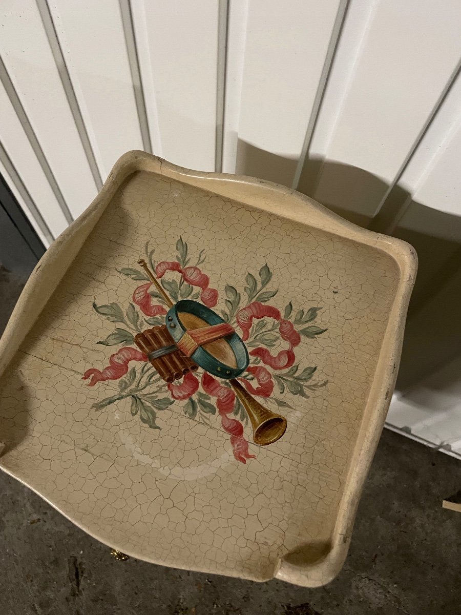 Pair Of Wooden Bedside Tables Painted With Flowers And Musical Instruments -photo-7