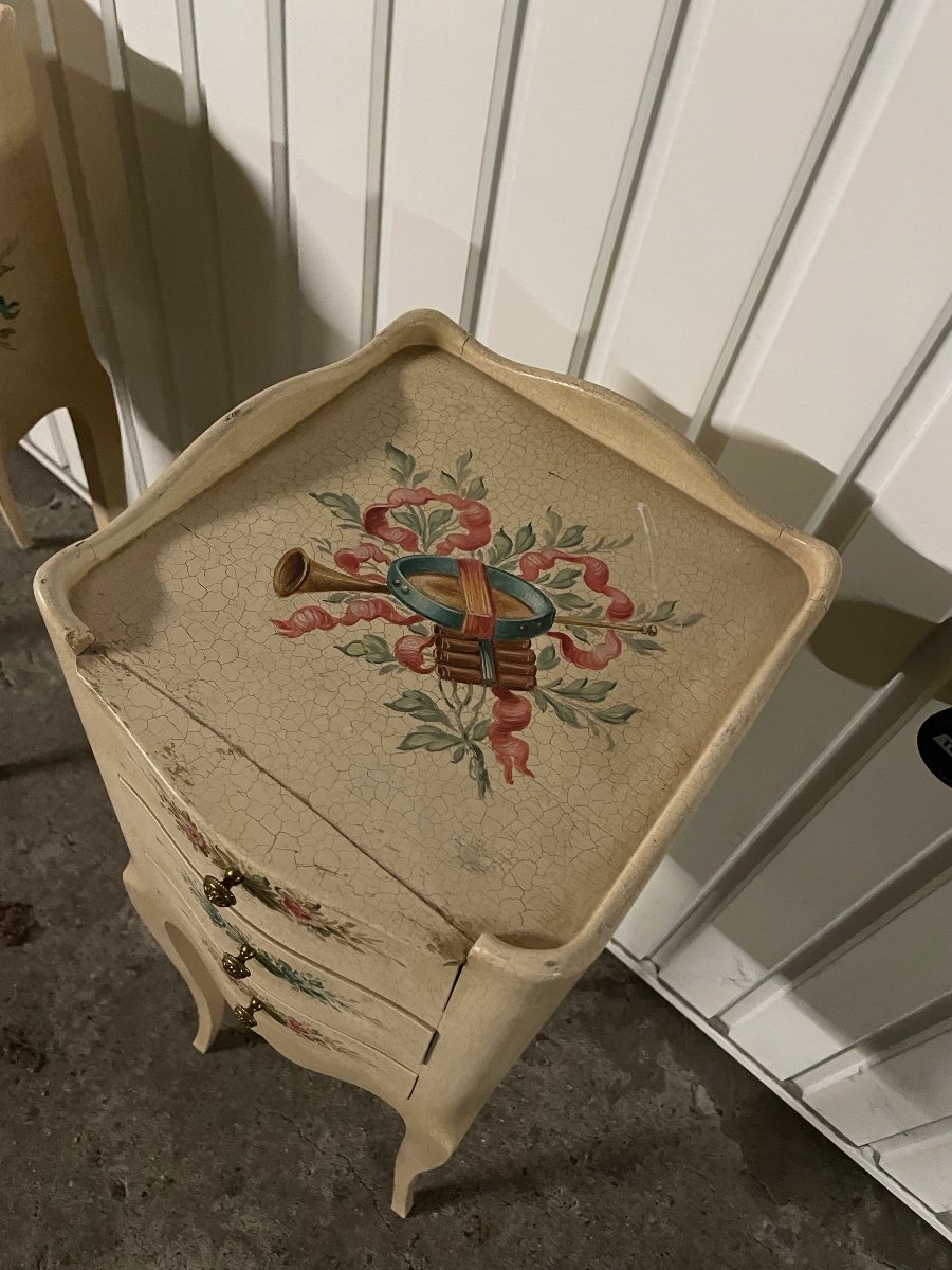 Pair Of Wooden Bedside Tables Painted With Flowers And Musical Instruments -photo-8