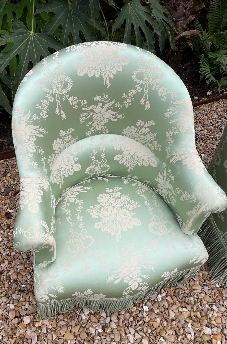 Pair Of Napoleon III “toad” Armchairs Covered In Silk -photo-5