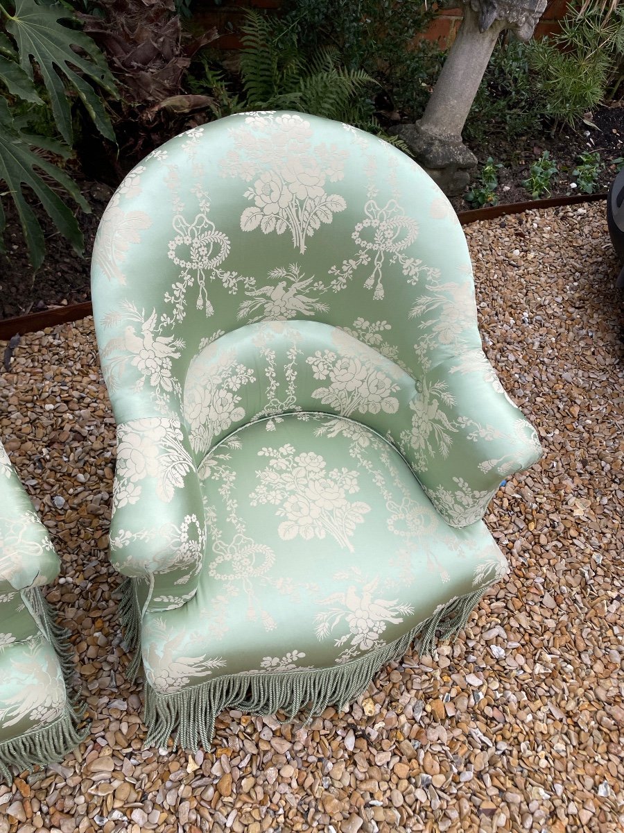 Pair Of Napoleon III “toad” Armchairs Covered In Silk -photo-6