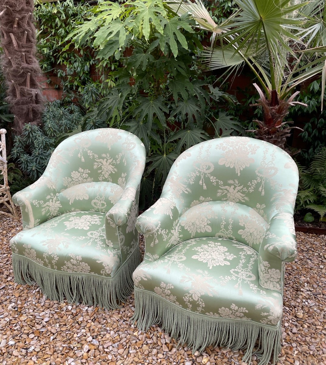 Pair Of Napoleon III “toad” Armchairs Covered In Silk -photo-7