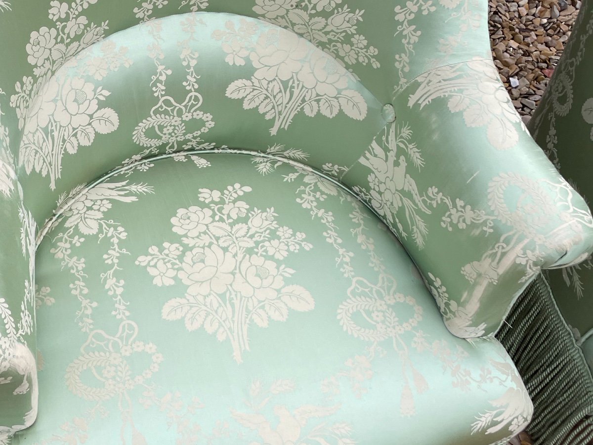 Pair Of Napoleon III “toad” Armchairs Covered In Silk -photo-8