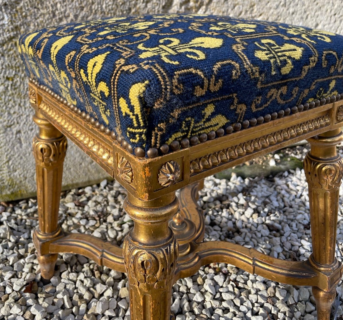 Gilded Wood Stool With Fleur-de-lis, Napoleon III-photo-2