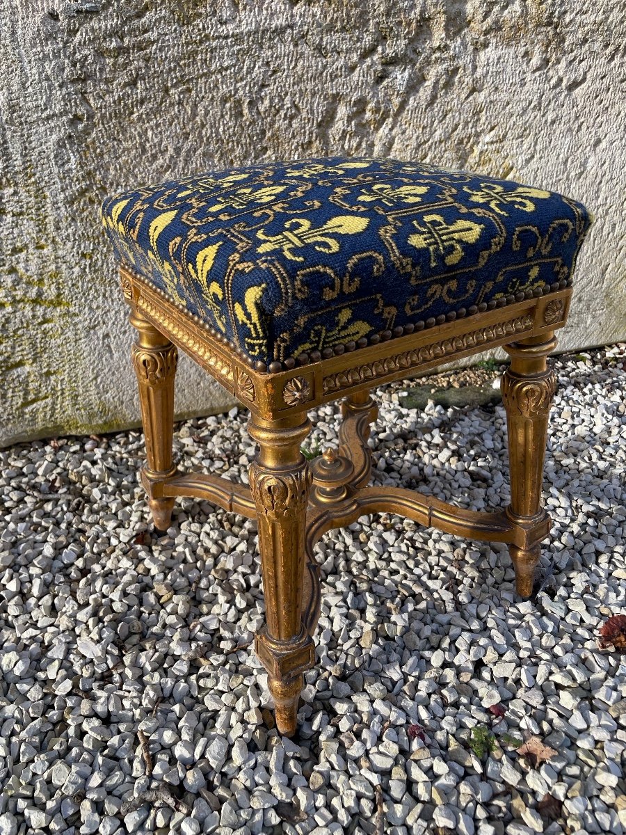 Gilded Wood Stool With Fleur-de-lis, Napoleon III-photo-3