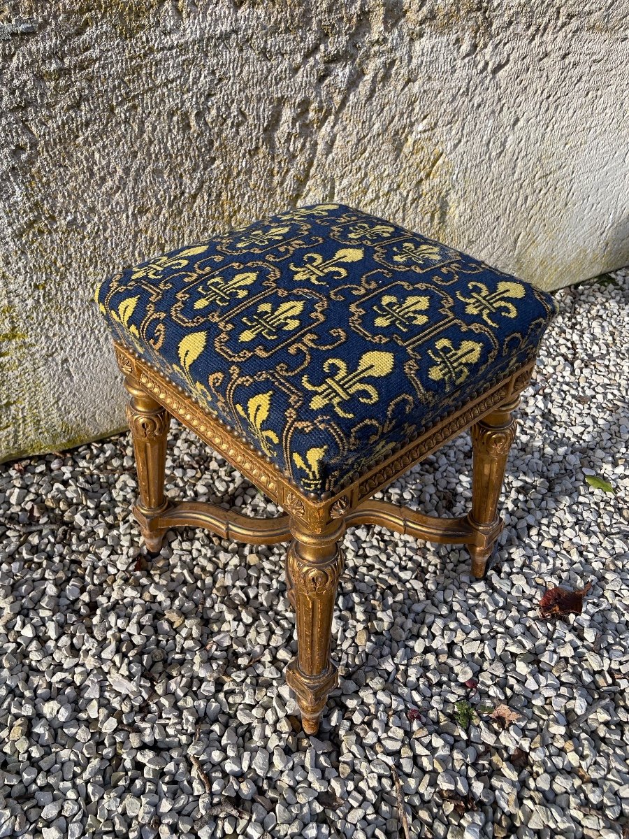 Gilded Wood Stool With Fleur-de-lis, Napoleon III-photo-4