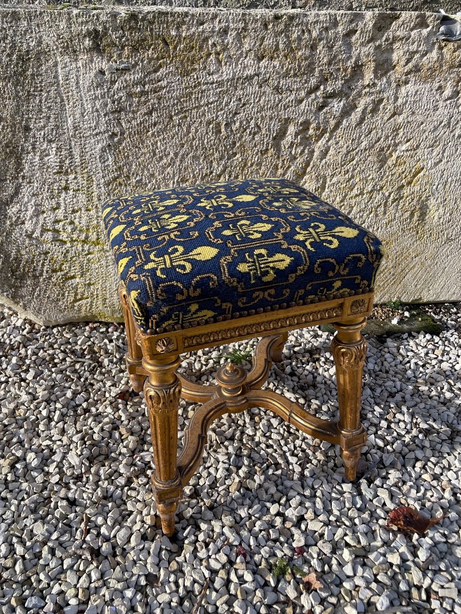 Gilded Wood Stool With Fleur-de-lis, Napoleon III-photo-5