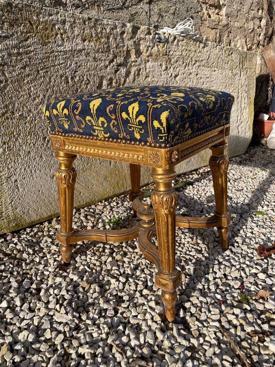 Gilded Wood Stool With Fleur-de-lis, Napoleon III-photo-6