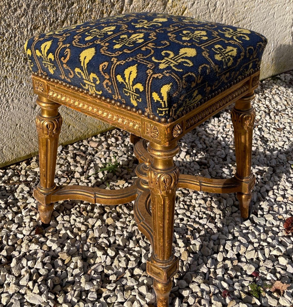 Gilded Wood Stool With Fleur-de-lis, Napoleon III-photo-8