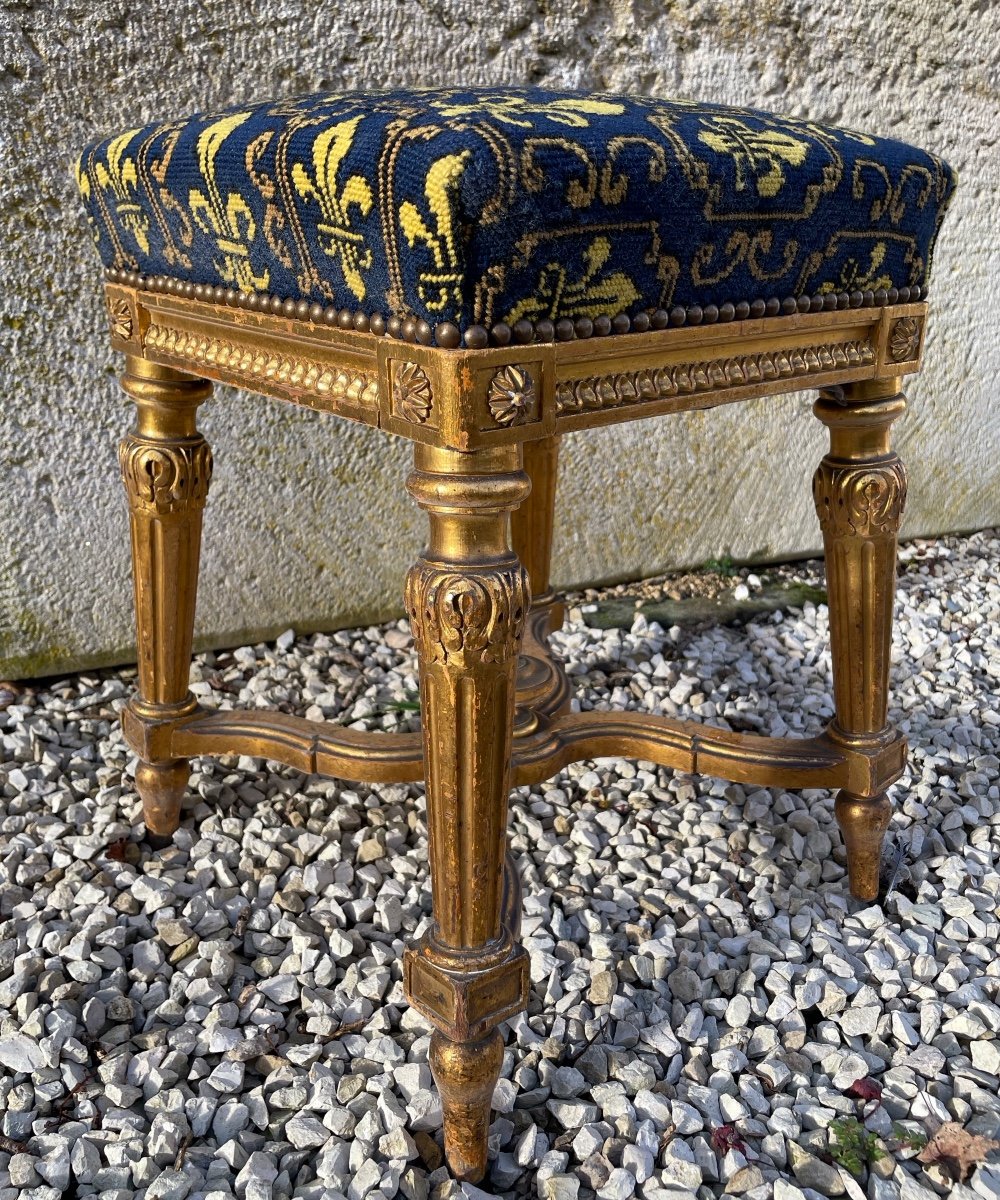 Gilded Wood Stool With Fleur-de-lis, Napoleon III