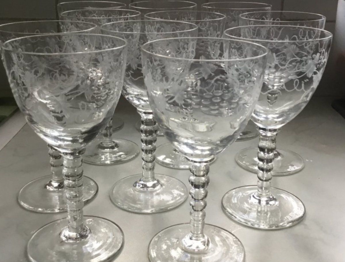 Set Of 11 Cut And Engraved Crystal Glasses, 19th Century-photo-2