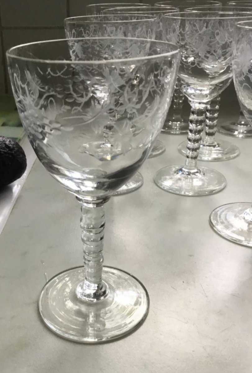 Set Of 11 Cut And Engraved Crystal Glasses, 19th Century-photo-3