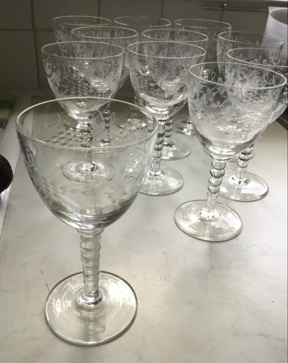 Set Of 11 Cut And Engraved Crystal Glasses, 19th Century-photo-4