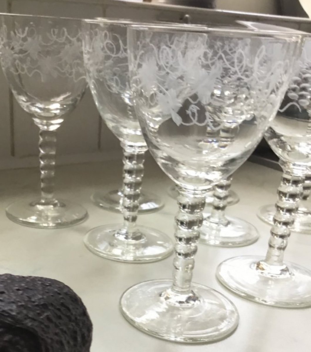 Set Of 11 Cut And Engraved Crystal Glasses, 19th Century-photo-5