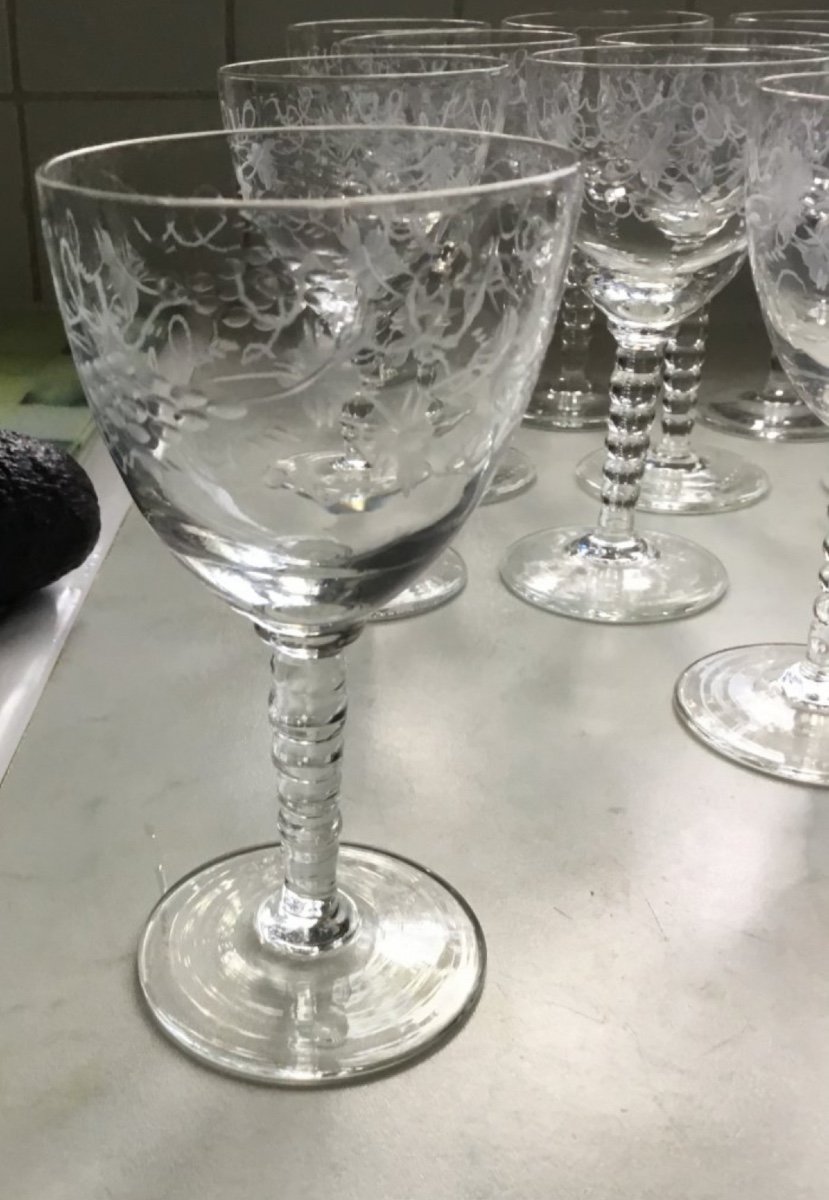 Set Of 11 Cut And Engraved Crystal Glasses, 19th Century-photo-6