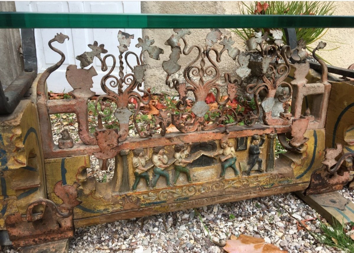 Sicilian Cart Axle Coffee Table In Wood And Wrought Iron 