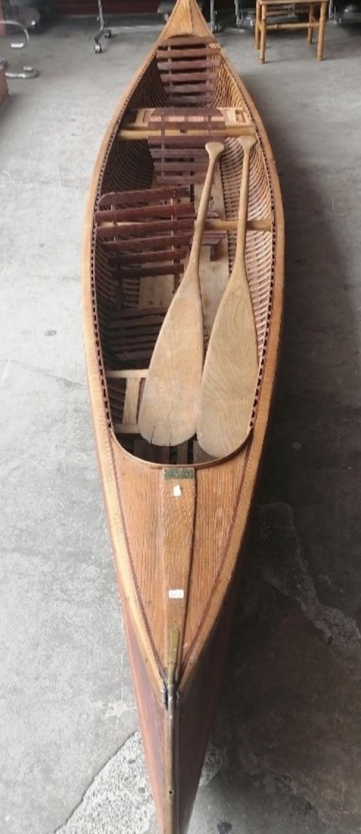 Canoe Ancien A Fond Plat En Acajou Fabrication Annees 1920/1930-photo-4