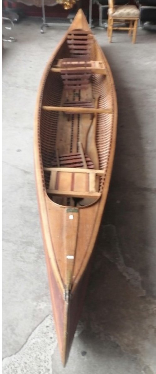 Canoe Ancien A Fond Plat En Acajou Fabrication Annees 1920/1930-photo-1