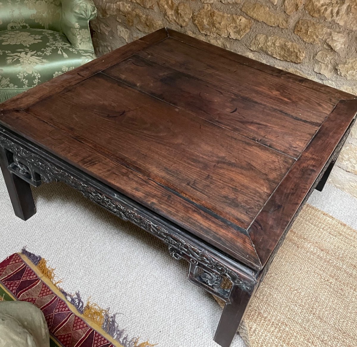 Coffee Table In Carved Exotic Wood, China, 19th Century -photo-2