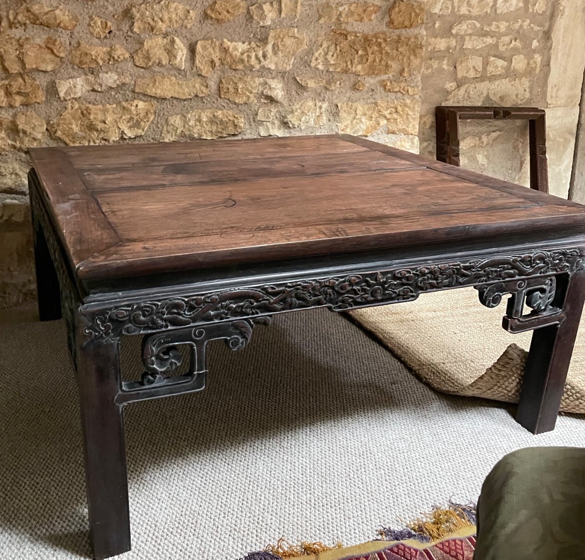 Coffee Table In Carved Exotic Wood, China, 19th Century -photo-3