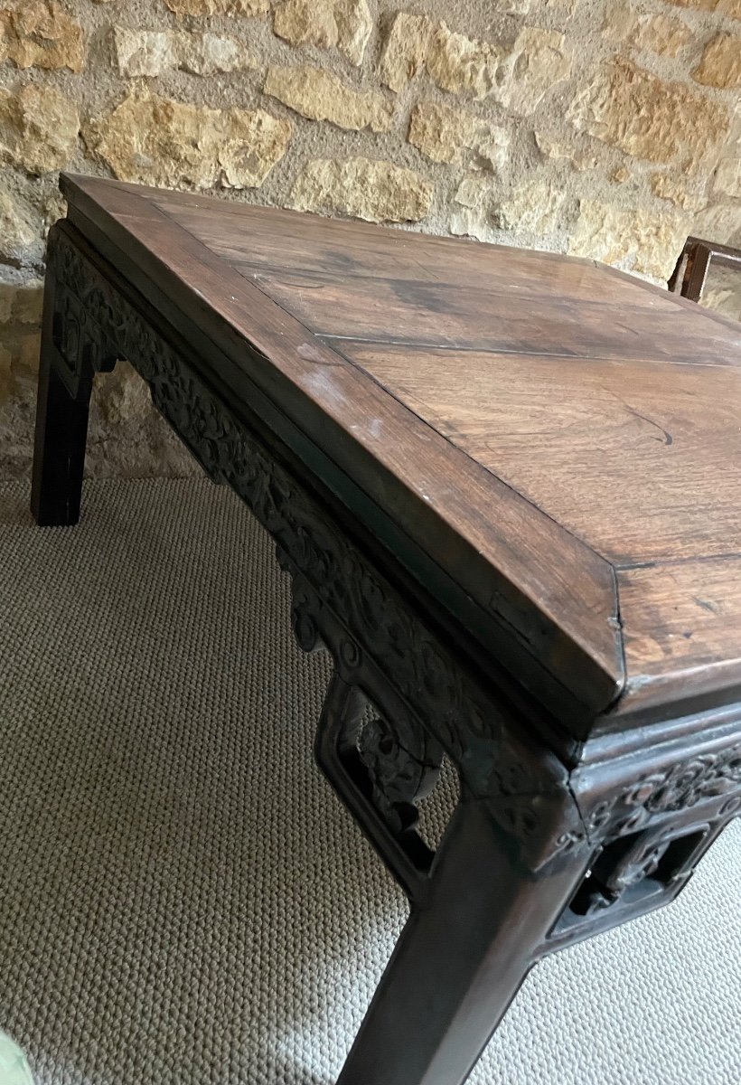 Coffee Table In Carved Exotic Wood, China, 19th Century -photo-1