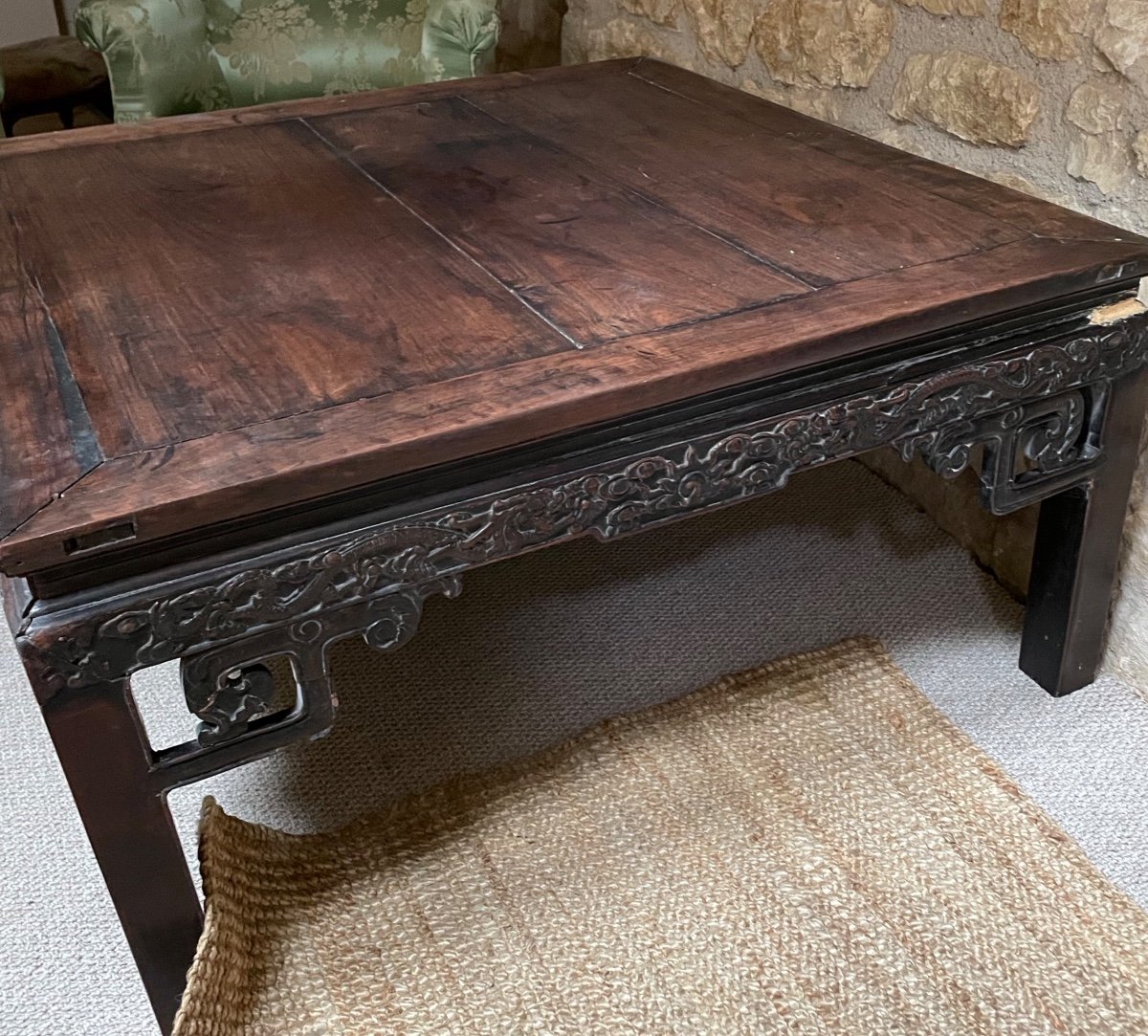 Coffee Table In Carved Exotic Wood, China, 19th Century -photo-2