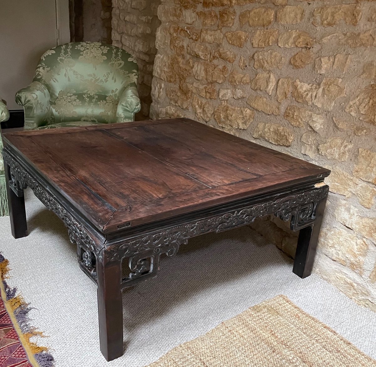 Coffee Table In Carved Exotic Wood, China, 19th Century -photo-3