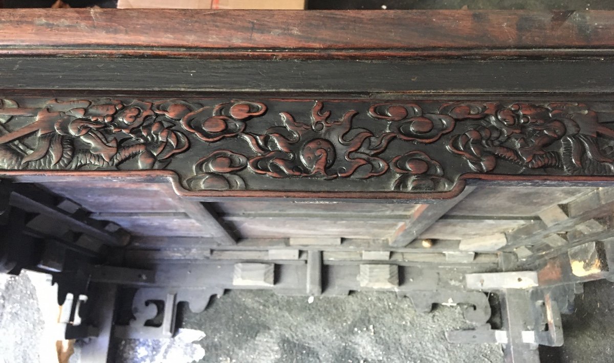 Coffee Table In Carved Exotic Wood, China, 19th Century -photo-7