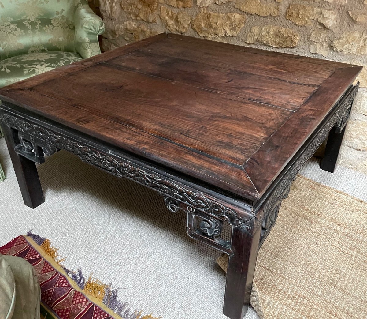 Coffee Table In Carved Exotic Wood, China, 19th Century 