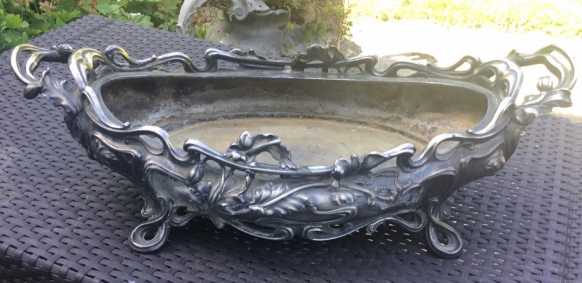 Jardinière By Victor Saglier In Art Nouveau Silver-plated Bronze 55 Cm-photo-3