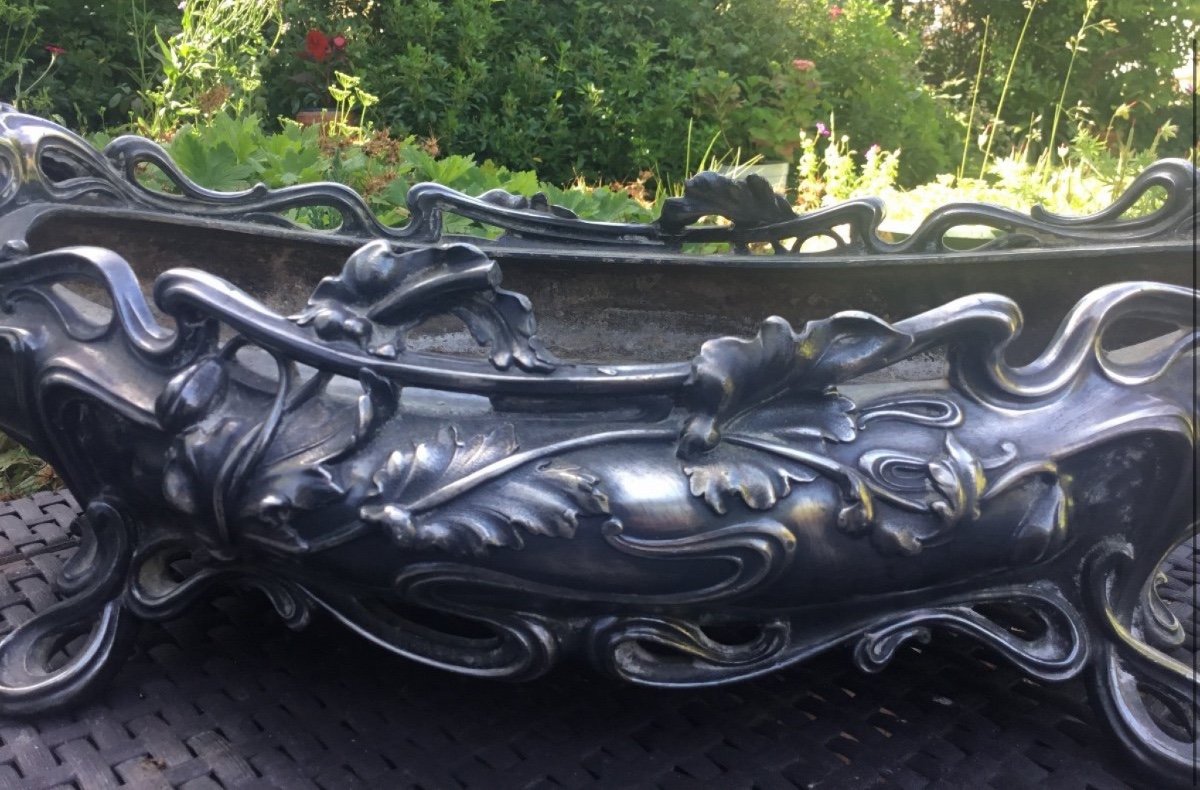 Jardinière By Victor Saglier In Art Nouveau Silver-plated Bronze 55 Cm-photo-1