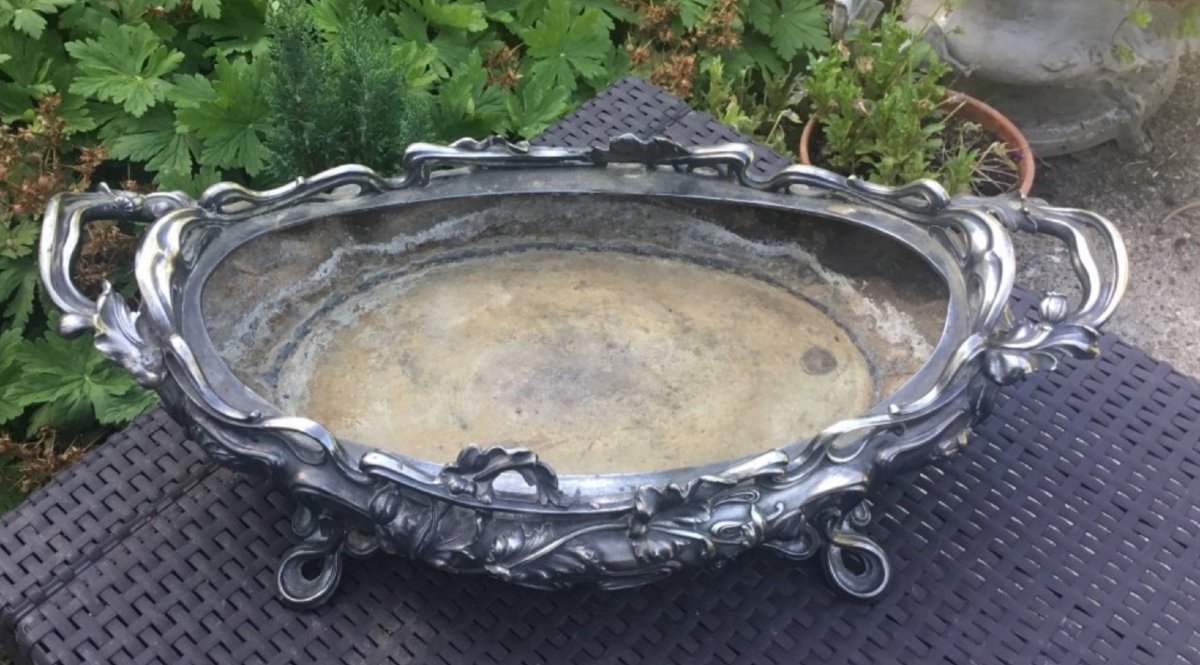 Jardinière By Victor Saglier In Art Nouveau Silver-plated Bronze 55 Cm-photo-7