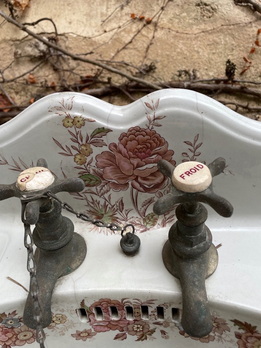 Flowered Washbasin, Sarreguemines, Circa 1900-photo-2