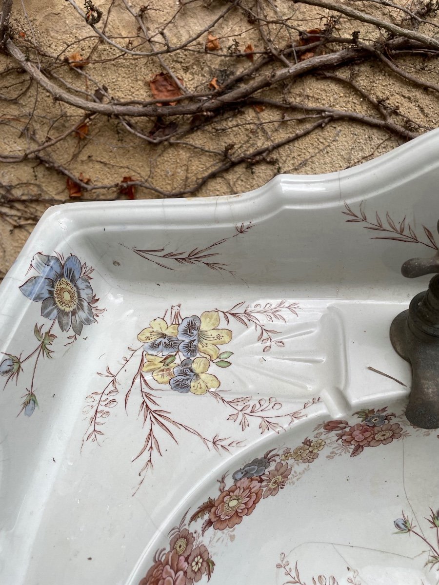 Flowered Washbasin, Sarreguemines, Circa 1900-photo-4