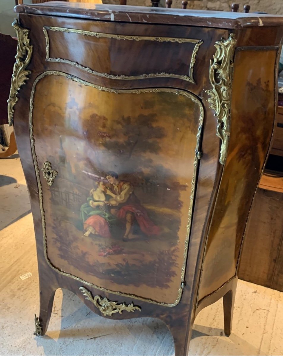 Louis XV Style Sideboard In Marquetry, Bronze And Martin Varnish-photo-4