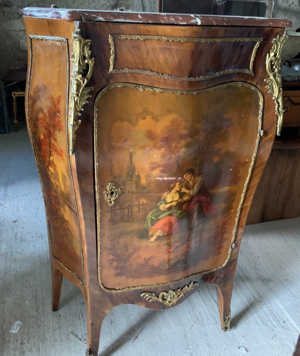 Louis XV Style Sideboard In Marquetry, Bronze And Martin Varnish