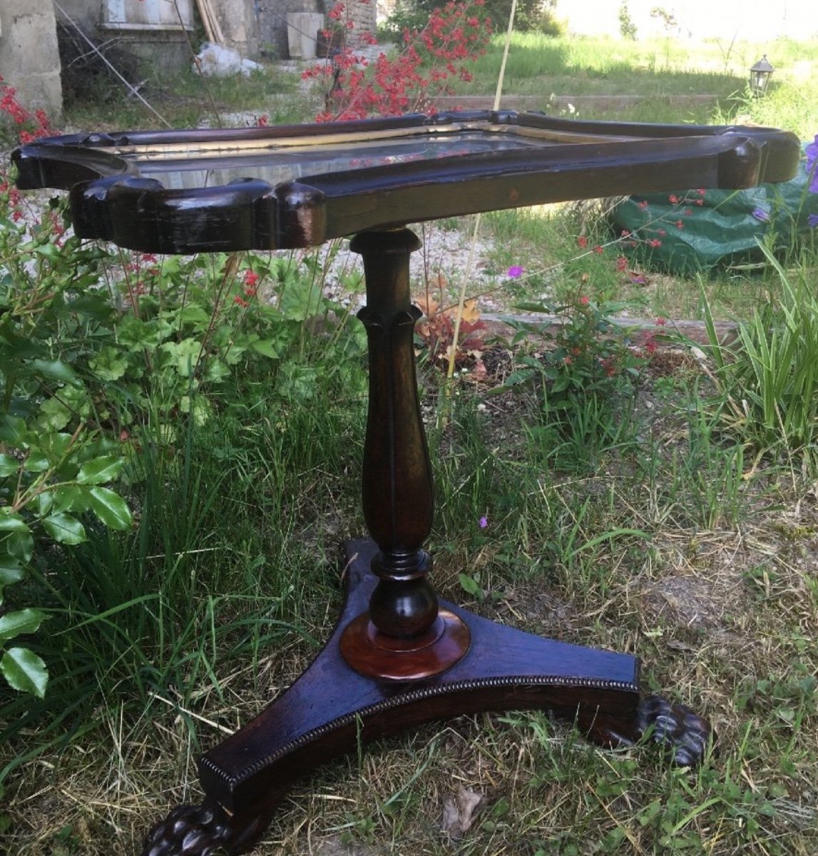 English Mahogany Tea Table, Tapestry And Beadwork-photo-2