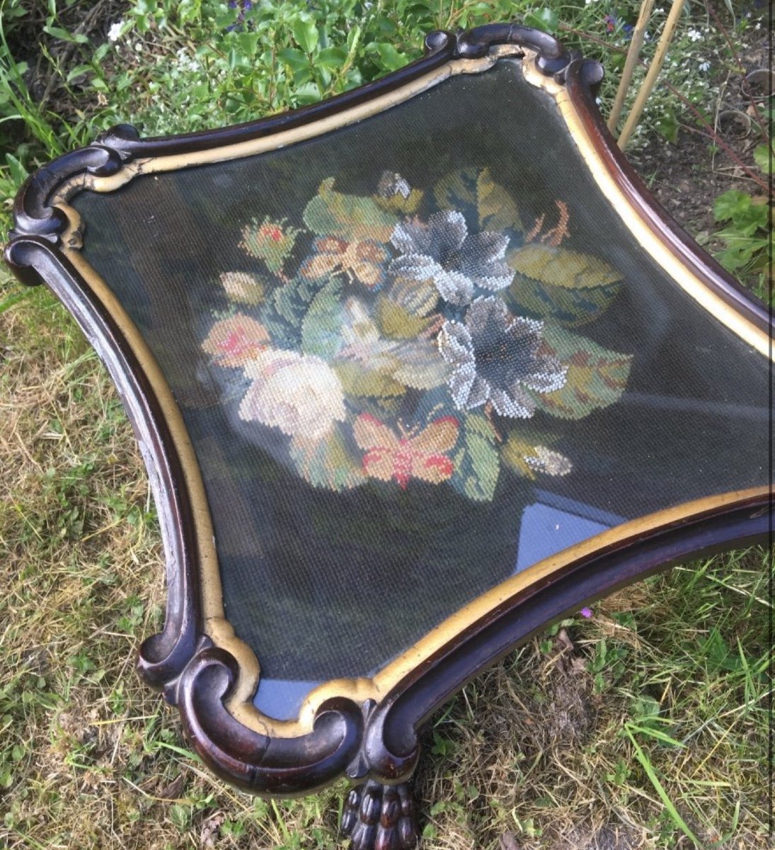 English Mahogany Tea Table, Tapestry And Beadwork-photo-3