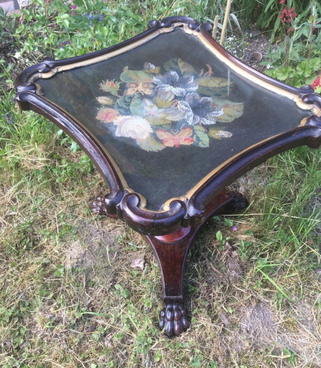 English Mahogany Tea Table, Tapestry And Beadwork-photo-4