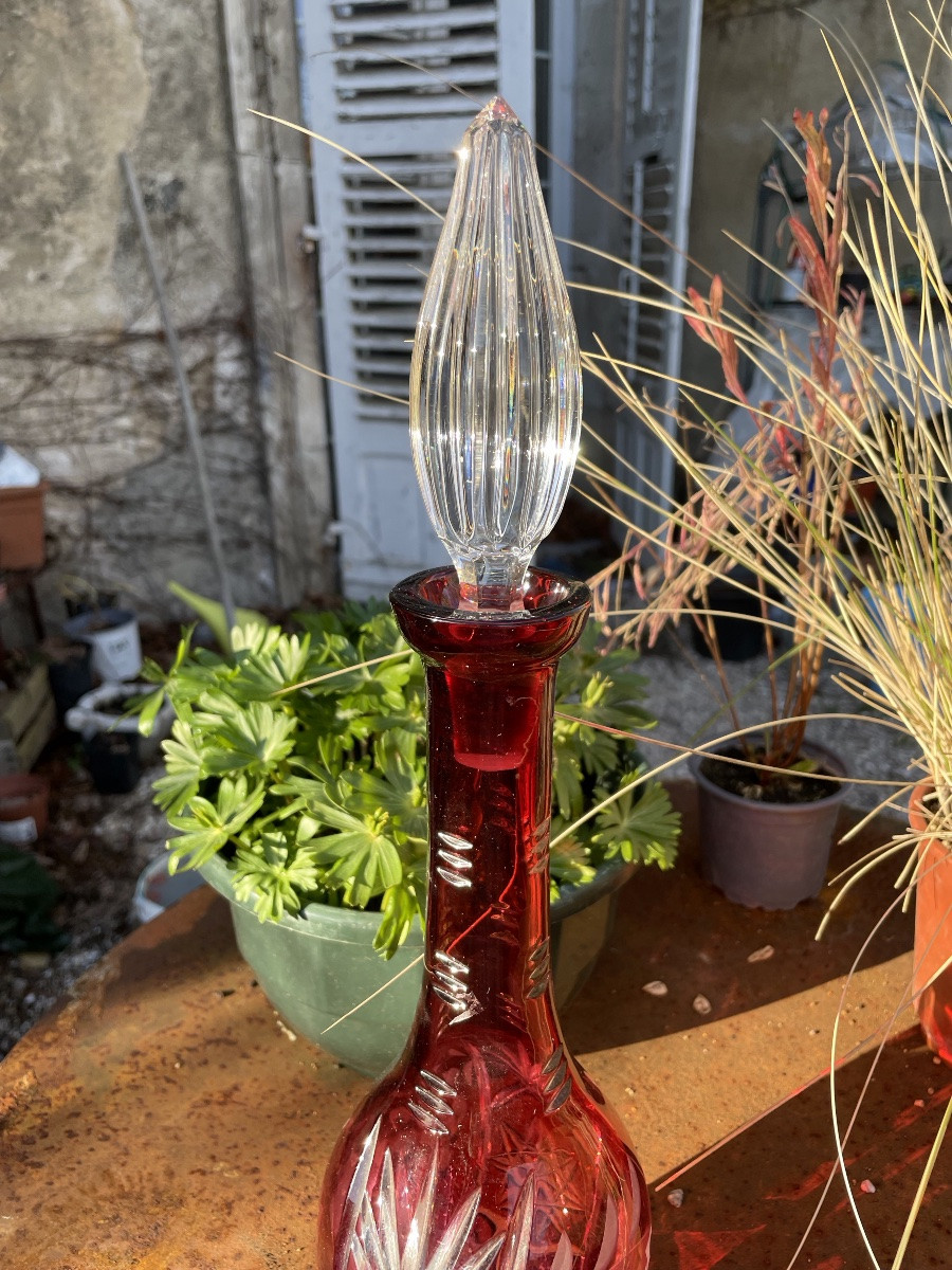 Carafe En Cristal Doublé Rouge, Saint Louis-photo-3