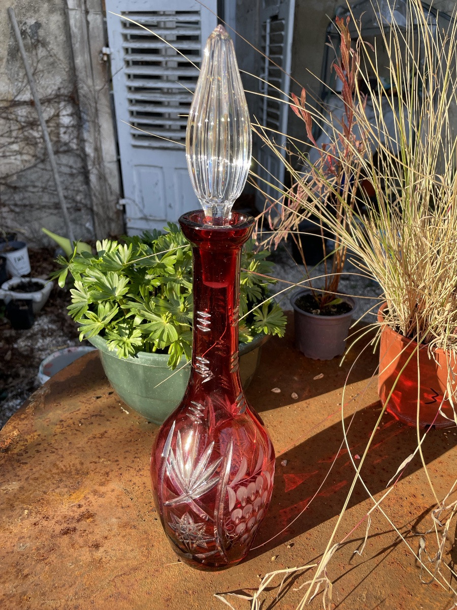 Carafe En Cristal Doublé Rouge, Saint Louis-photo-4