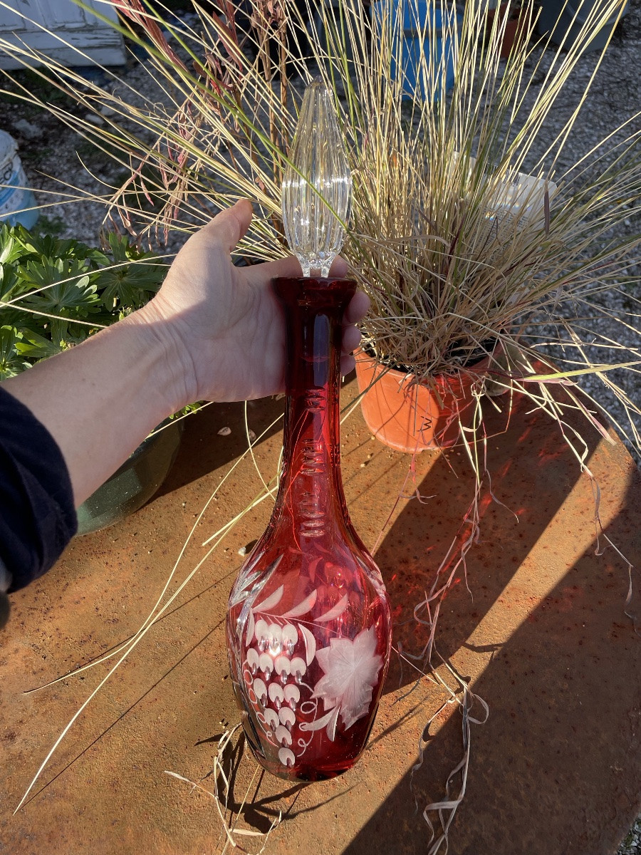 Carafe En Cristal Doublé Rouge, Saint Louis-photo-7