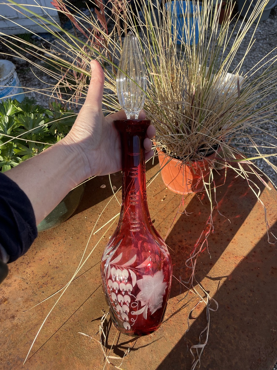 Carafe En Cristal Doublé Rouge, Saint Louis-photo-8