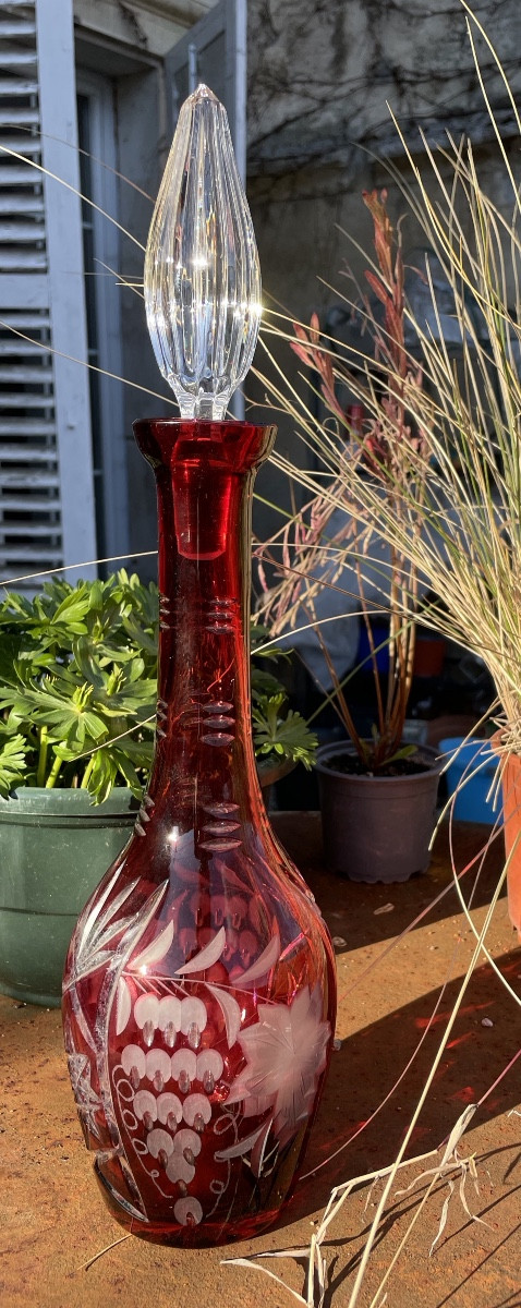 Carafe En Cristal Doublé Rouge, Saint Louis