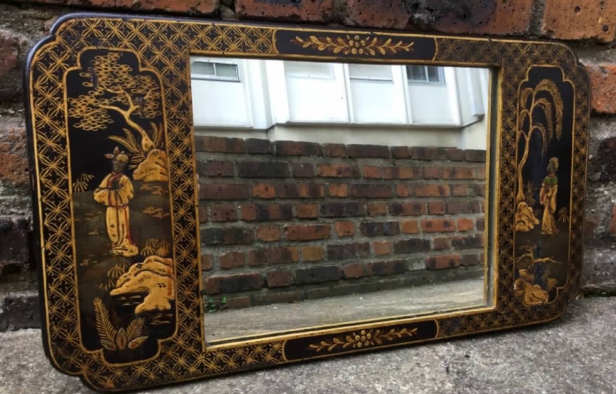 Rectangular Mirror With Chinoiserie Decor, Circa 1900-photo-2